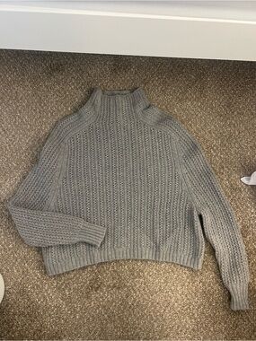 Women's Gray Mock Neck Ribbed Knit Sweater Madewell Merino Wool